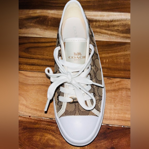 7.5 Women's COACH Empire Signature Sneakers Khaki Chalk, Size 7.5, - Picture 4 of 8